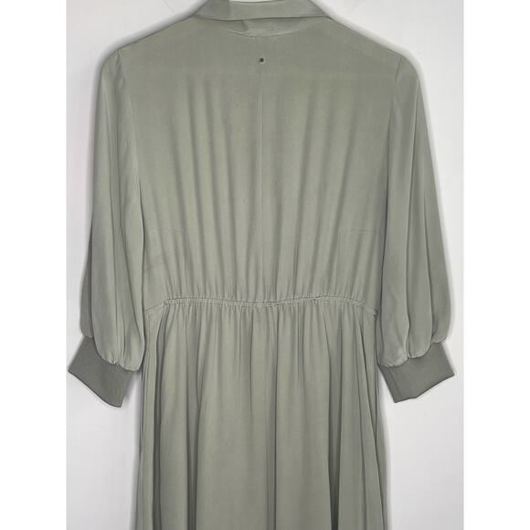 Cuyana Funnel Neck Silk Puff Sleeve Collared Midi Dress Green Women's XS NWT - Picture 12 of 13